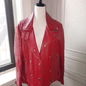 Red Leather Biker Jacket